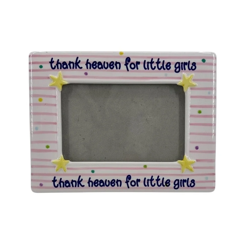 Vintage 2002 Thank Heaven for Little Girls 4x6 Picture Frame Pink Stars Striped